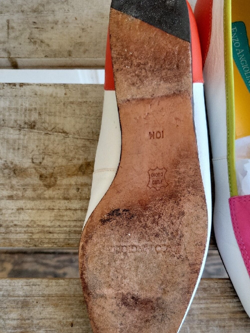 Enzo Angiolini Pink, White and Orange Colorblock Leather Loafers - Picture 3 of 8